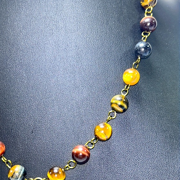 Handmade Crescent Moon & Paw Print Heart Necklace with Natural Tiger Eye Stones! - Picture 7 of 10